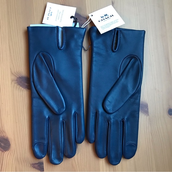🥰 Coach Sculpted Signature Leather Tech Gloves deep blue - Picture 4 of 10